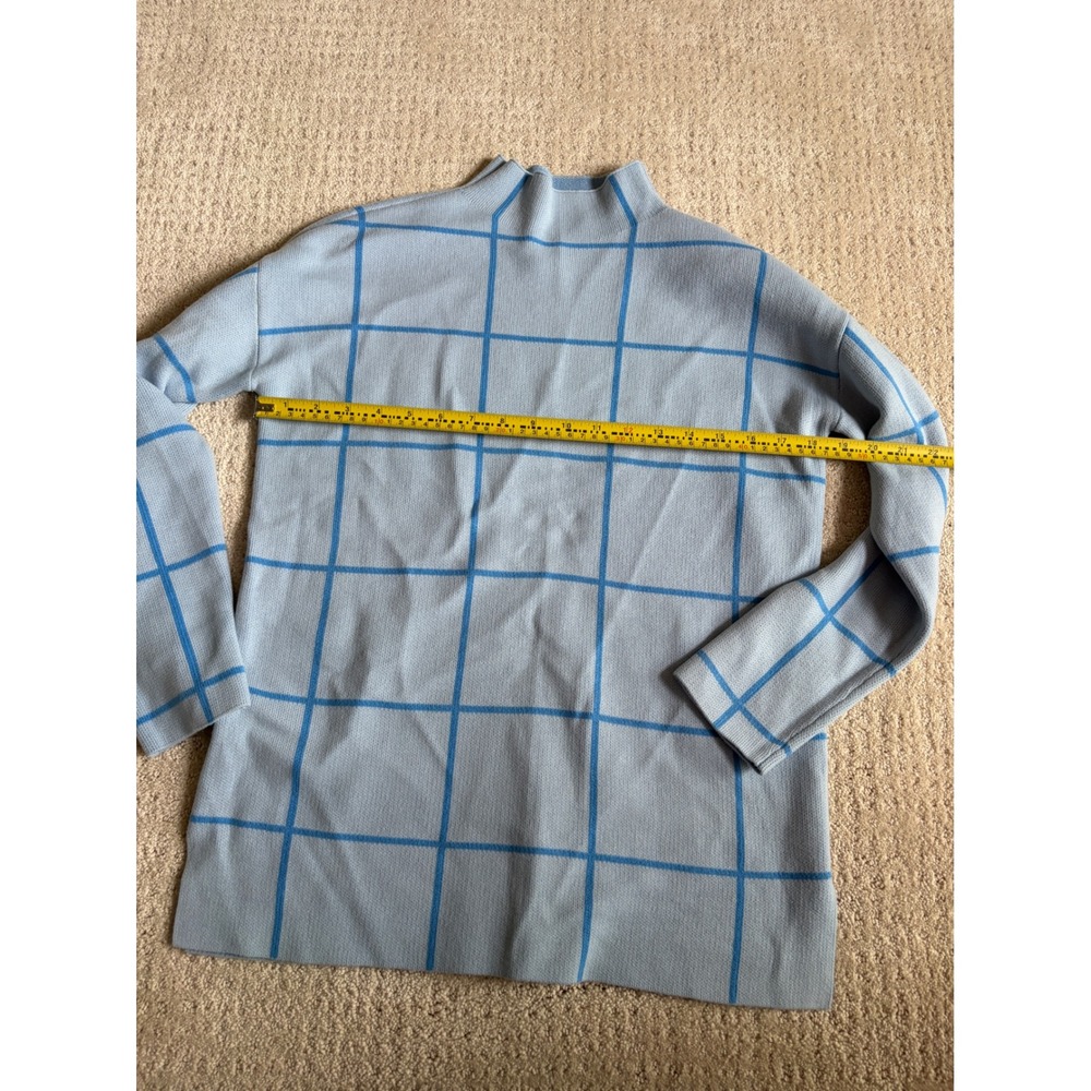 Loft Petites Blue Windowpane Check Mock Neck Sweater Size MP‎ Medium Petite